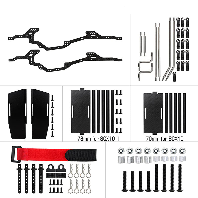 Powerhobby LCG Carbon Fiber Chassis Kit Frame for 1/10 Axial SCX10 & S