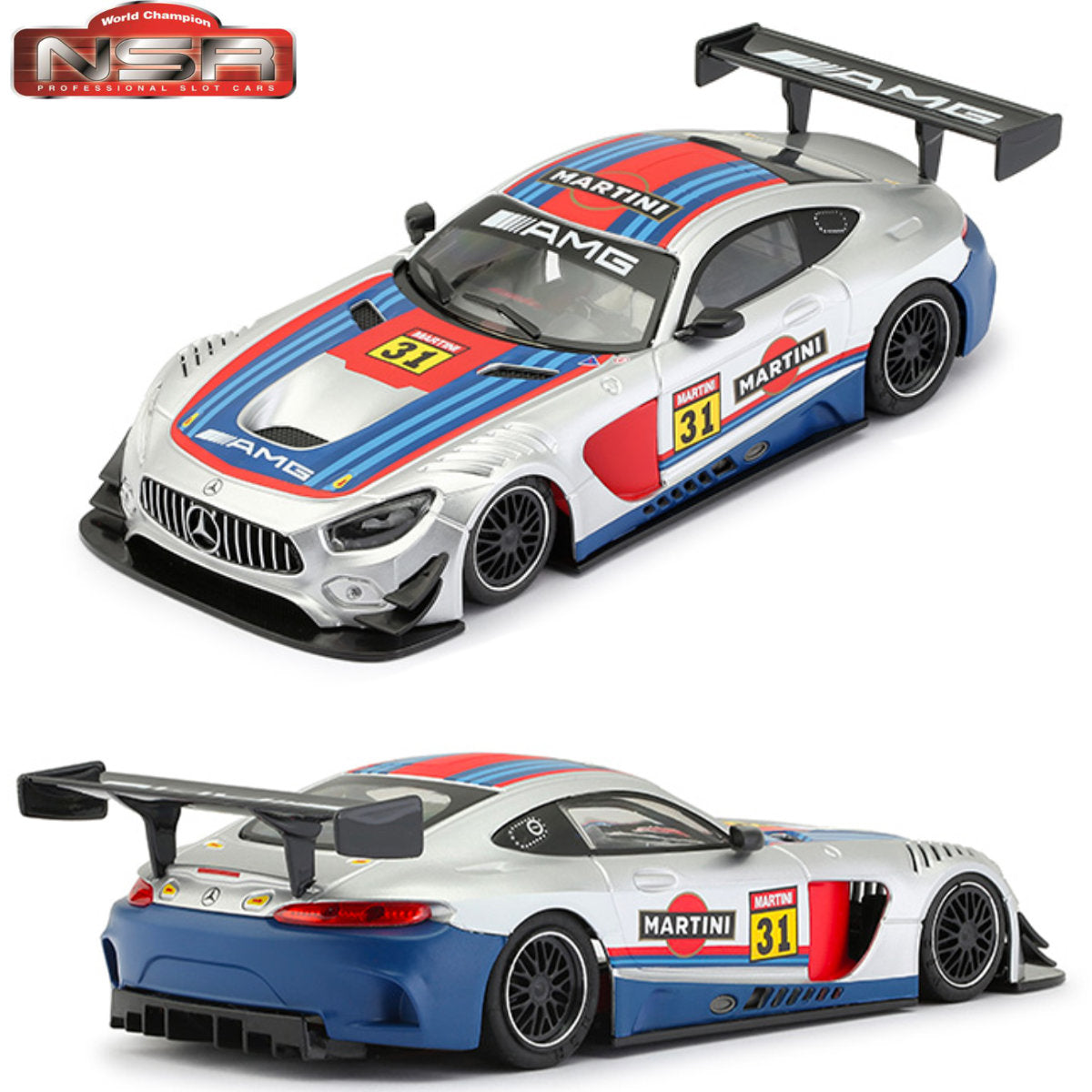 NSR Mercedes AMG GT3 Martini Grey 1/32 Slot Car 0231SW Sidewinder