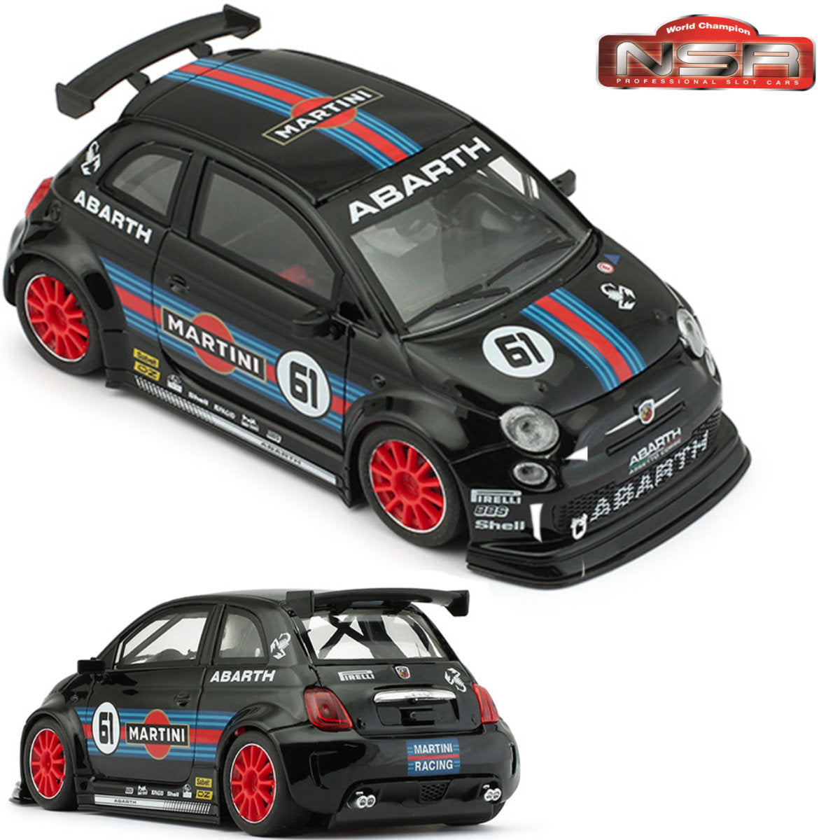 NSR Fiat Abarth 500 Martini Black 1/32 Slot Car 0261 Sidewinder 0261SW