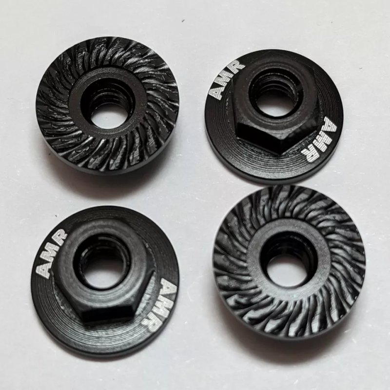 Kyosho AMR025BK M4 Aluminum Serrated Flange Nut (4) Black