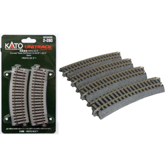 Kato 2-280 HO Scale 370mm 14 9/16" Radius 22.5º Curve Track R370-22.5 (4Pcs).