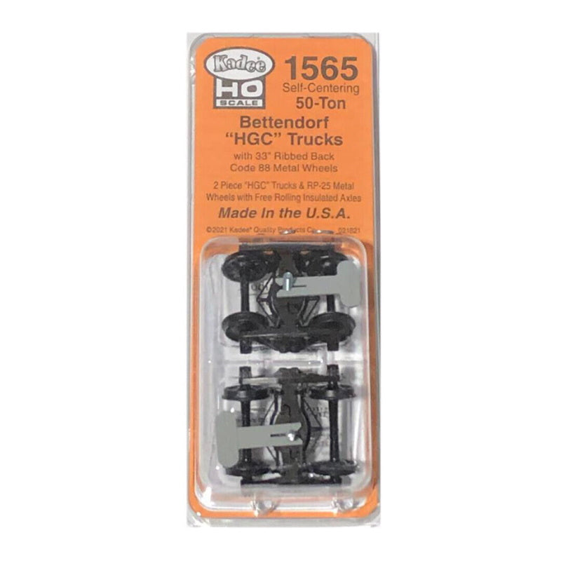 Kadee 1565 HO Scale 1565 Bettendorf 50-Ton Trucks w/33" Ribbed Black Wheels.