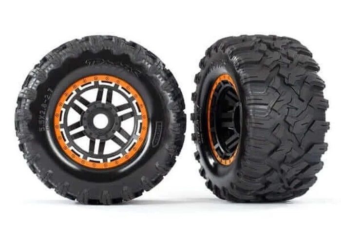 Traxxas TRA8972T Maxx Orange Mounted Wheels & Tires (2) - PowerHobby