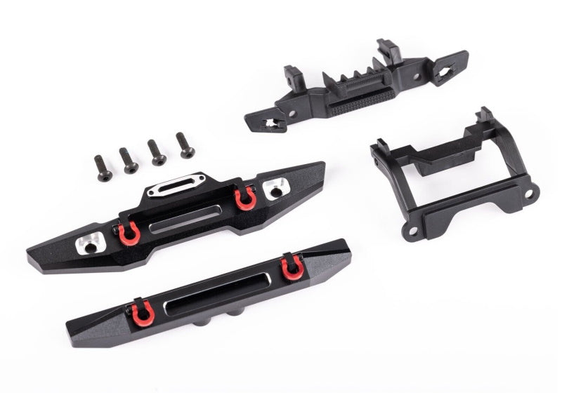 Traxxas 9734X - Bumper, front (1), rear (1), aluminum (black-anodized) Defender - PowerHobby