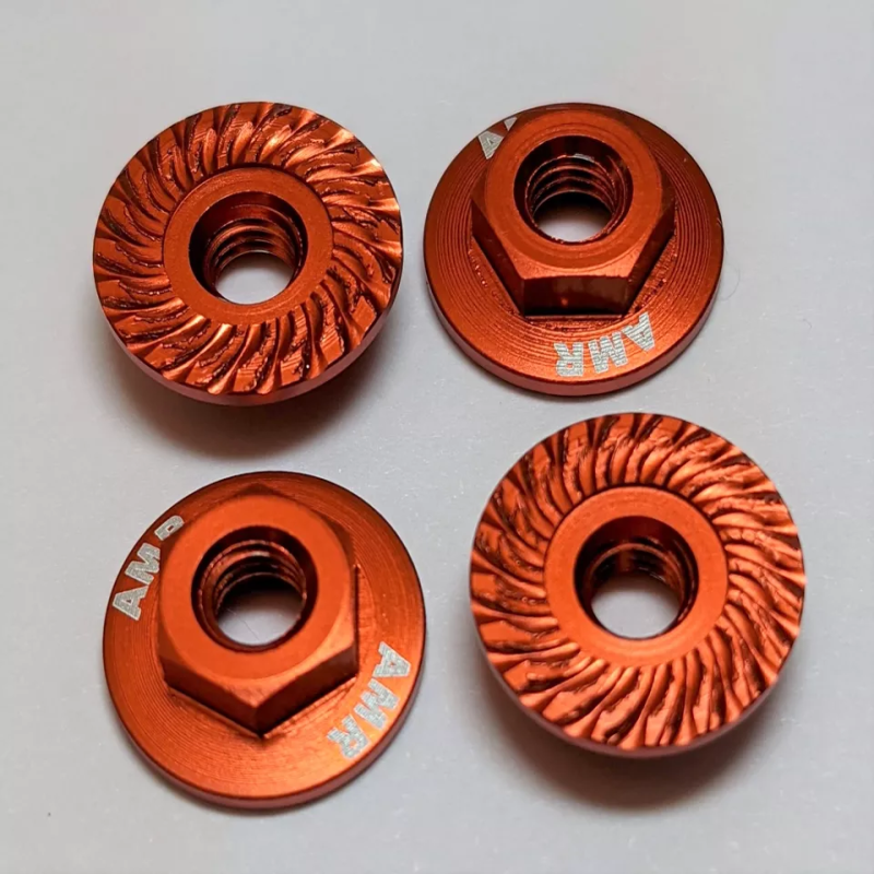 Kyosho AMR025OR M4 Aluminum Serrated Flange nut Orange (4 pieces)