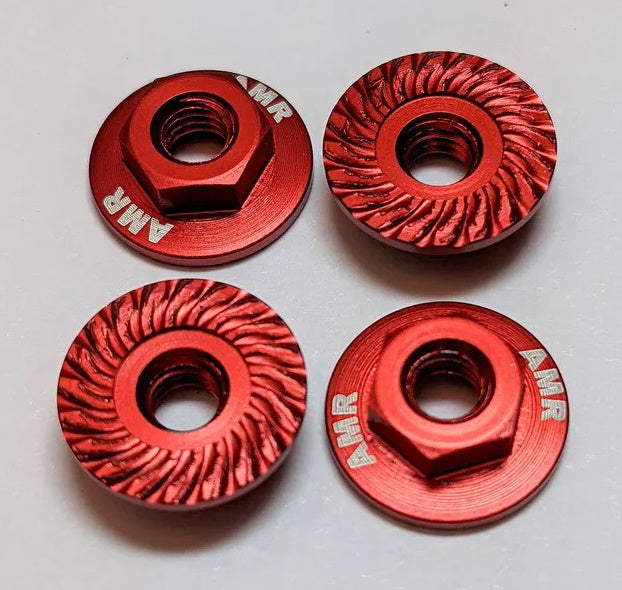 Kyosho AMR025R M4 Aluminum Serrated Flange nut Red (4 pieces)