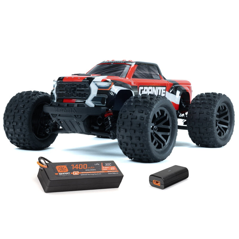 Arrma ARA2102T2 Granite Grom MEGA 4WD 380 Brushed 1/18 Monster Truck RTR Red - PowerHobby