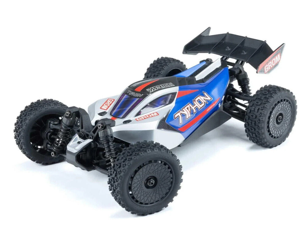 Arrma ARA2106T1 Typhon Grom MEGA 4WD 380 Brushed 1/18 Buggy RTR Blue/Silver.