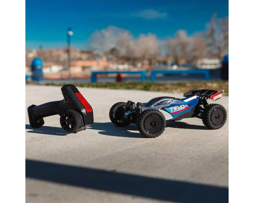 Arrma ARA2106T1 Typhon Grom MEGA 4WD 380 Brushed 1/18 Buggy RTR Blue/Silver.