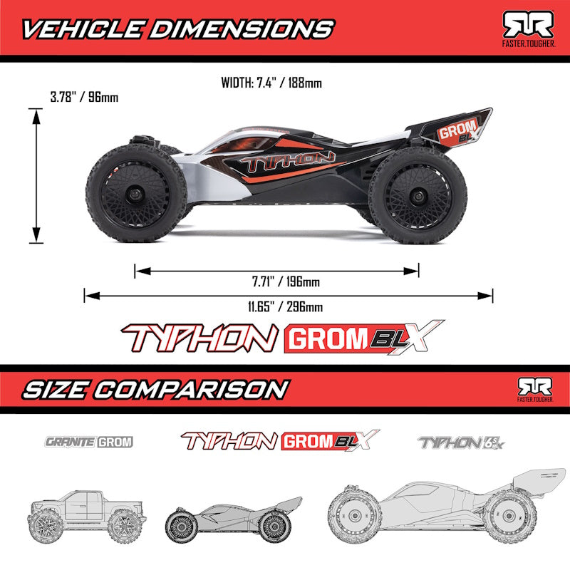 Arrma 2306T1 TYPHON GROM 223S BLX Brushless 4X4 Small Scale Buggy RTR, Silver