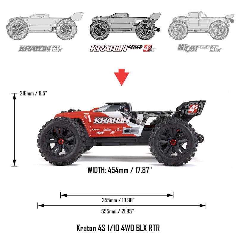 Arrma ARA4408V2T3 Kraton 4S V2 BLX RTR 1/10 4WD Brushless Monster Truck - Red