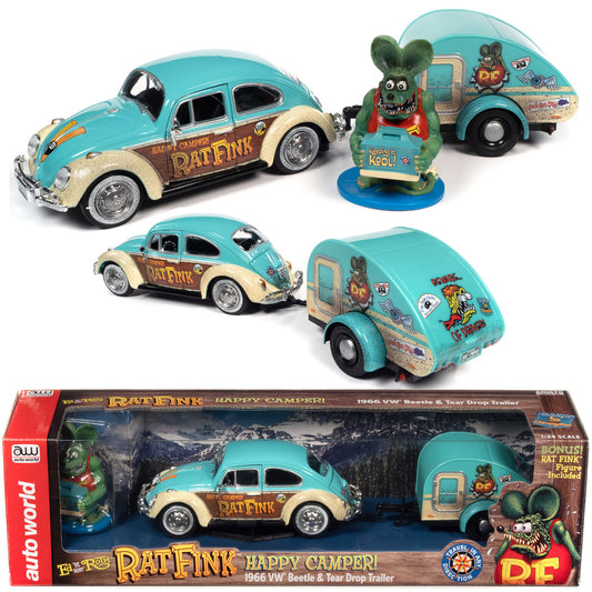 Auto World 1/24 Rat Fink Happy Camper 66 VW Beelte Trailer AW24017 Diecast