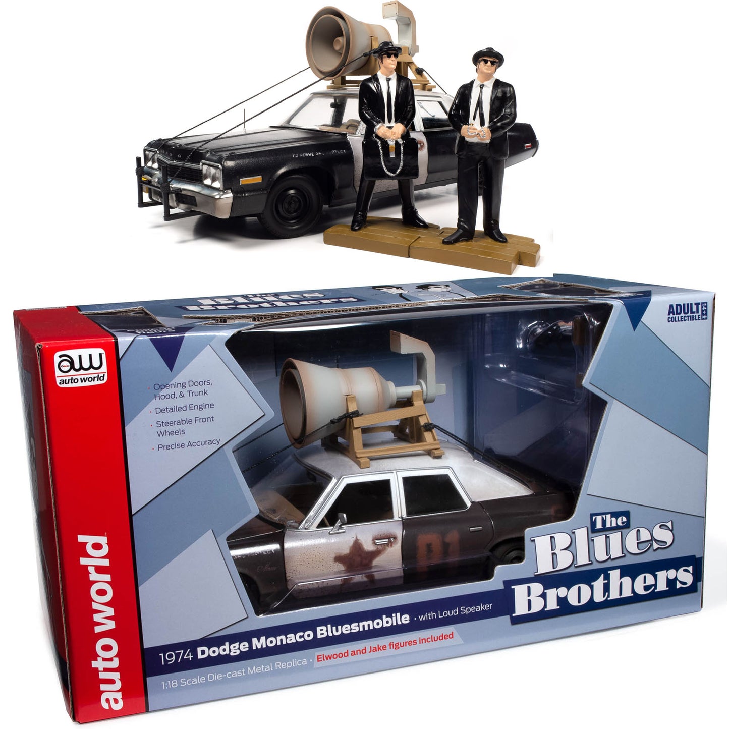 Auto World The Blues Brothers 1974 Dodge Monaco Bluesmobile 1/18 Car AWSS133