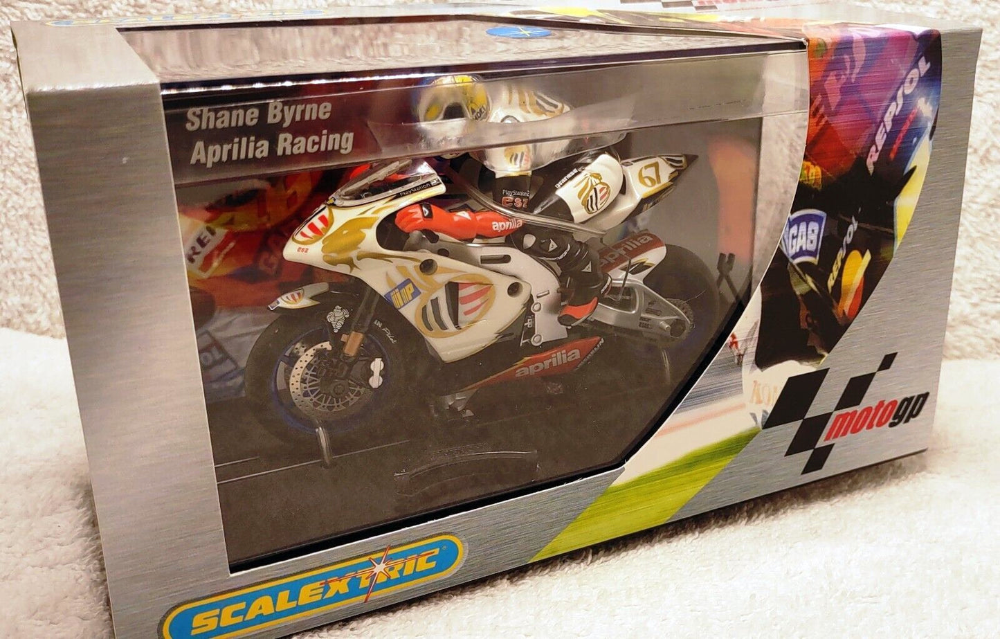 Scalextric C6010 MotoGP Shane Byrne Aprilia Motorcycle 1/32 Slot Car Bike