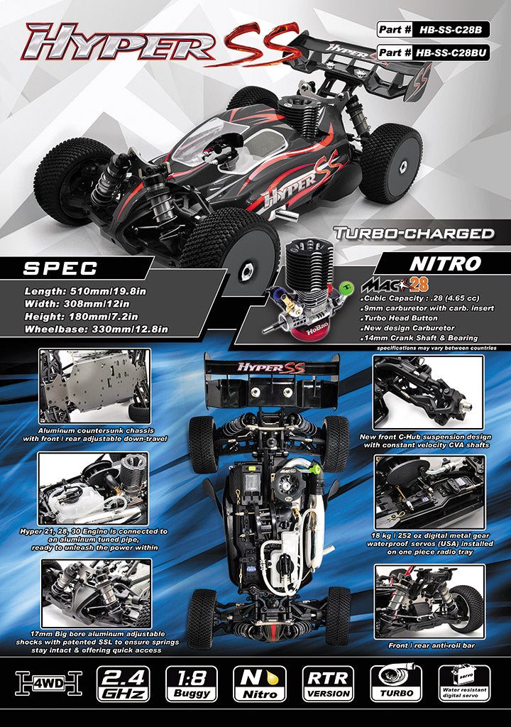 HOBAO HYPER SS RTR 28 ENGINE 1/8 BUGGY BLACK BODY