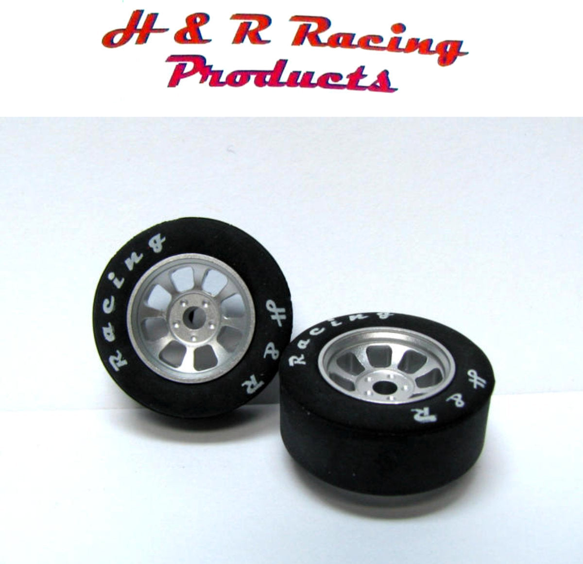 H&R Racing HR1105 27x12mm Front Rubber Tire NASCAR Silver Wheel 1/24 Slot Car