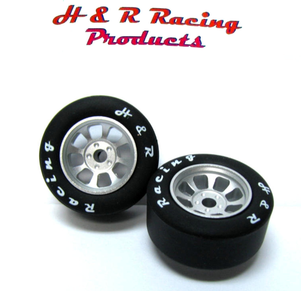 H&R Racing HR1106 27x12mm Front Silicone Tire NASCAR Silver Wheel 1/24 Slot Car