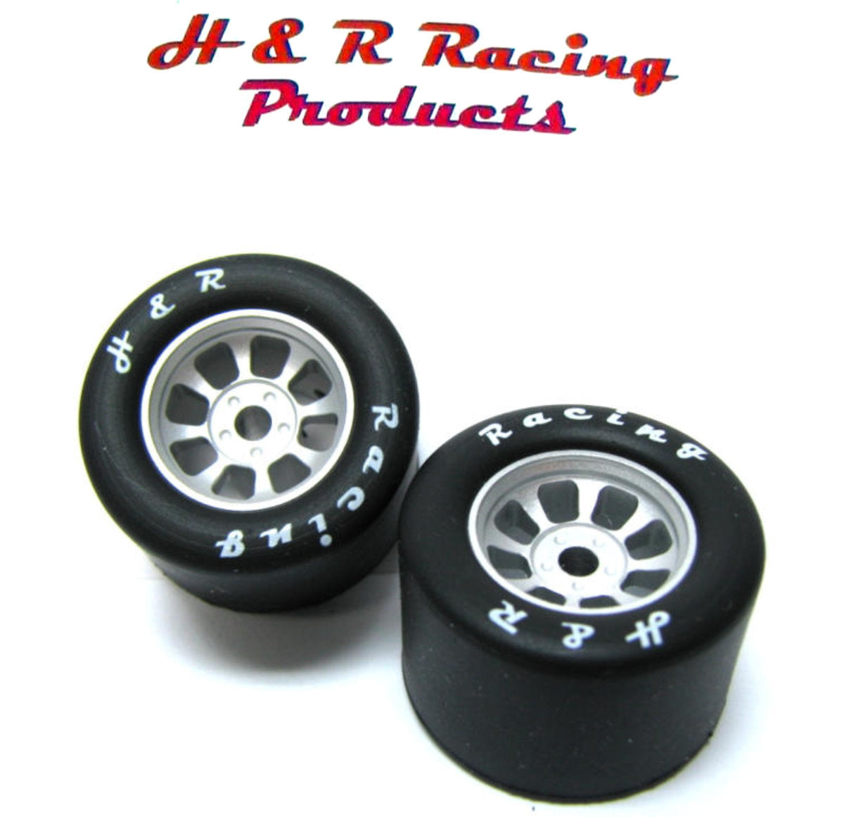 H&R Racing HR1108 27x18 Rear Silicone Tire NASCAR Silver Wheel 1/24 Slot Car