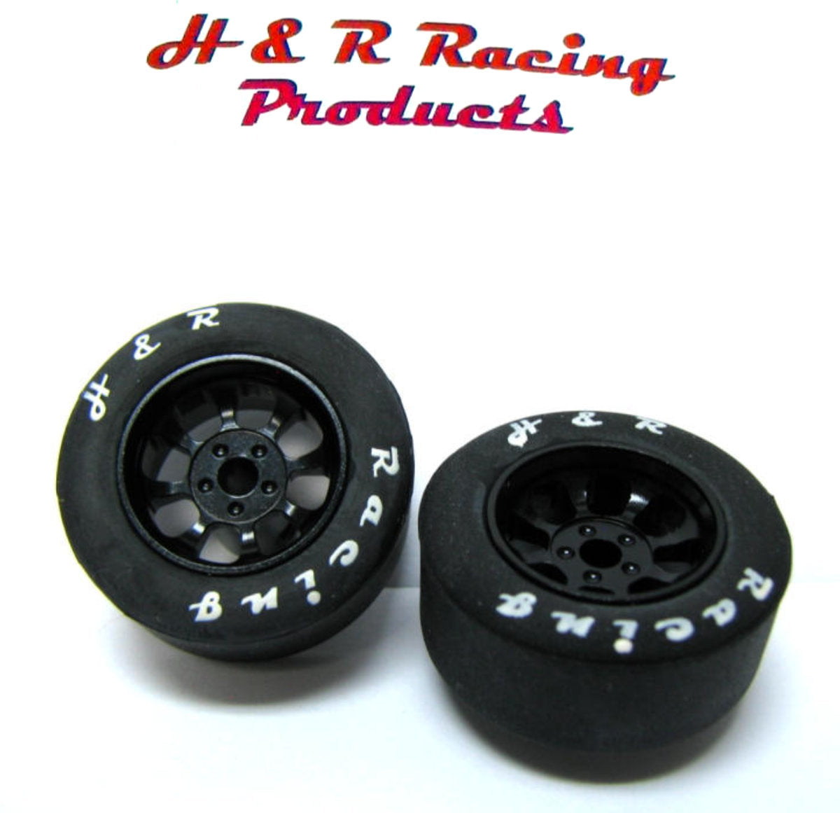 H&R Racing HR1109 27x12 Front Rubber Tire NASCAR Black Wheel 1/24 Slot Car