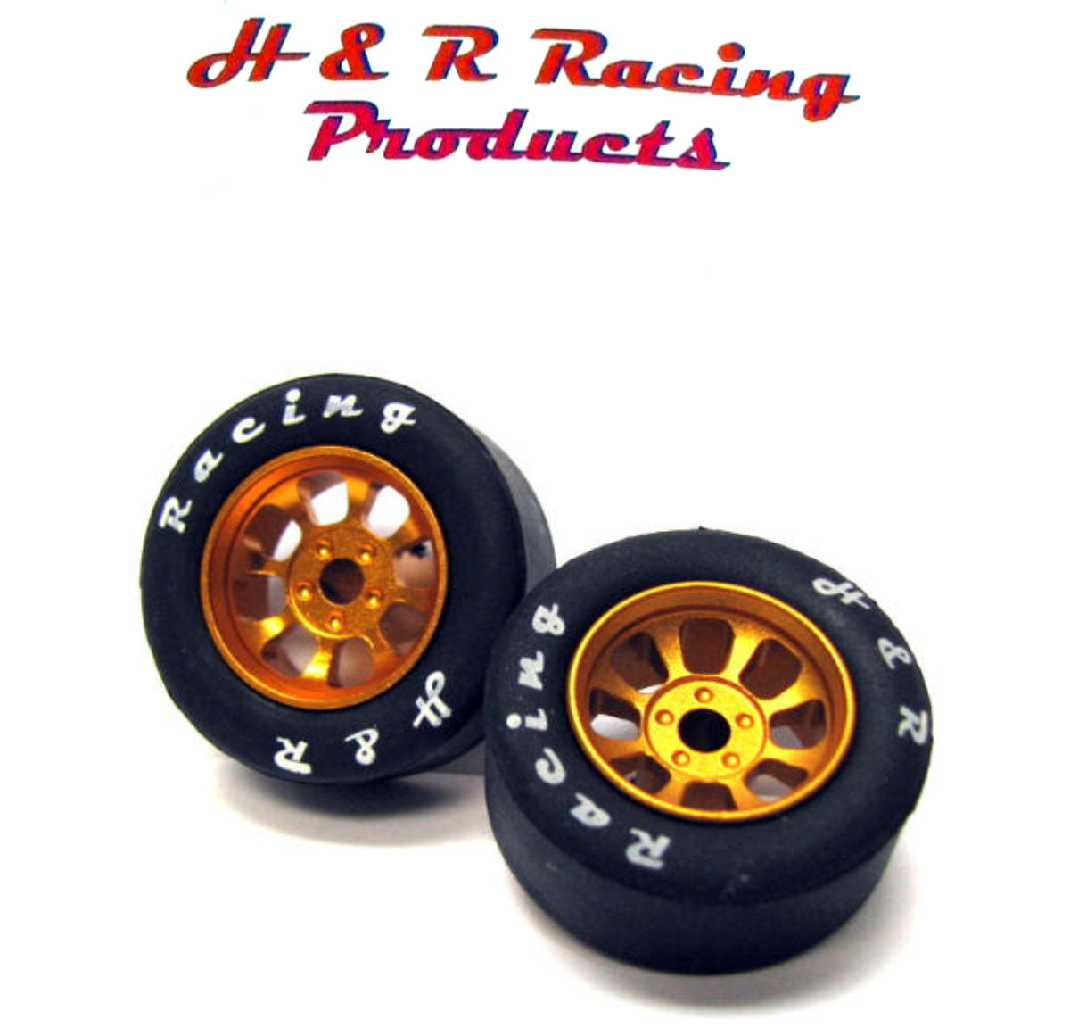 H&R Racing HR1113 Front Rubber Tire 27x12 NASCAR Gold Wheel 1/24 Slot Car