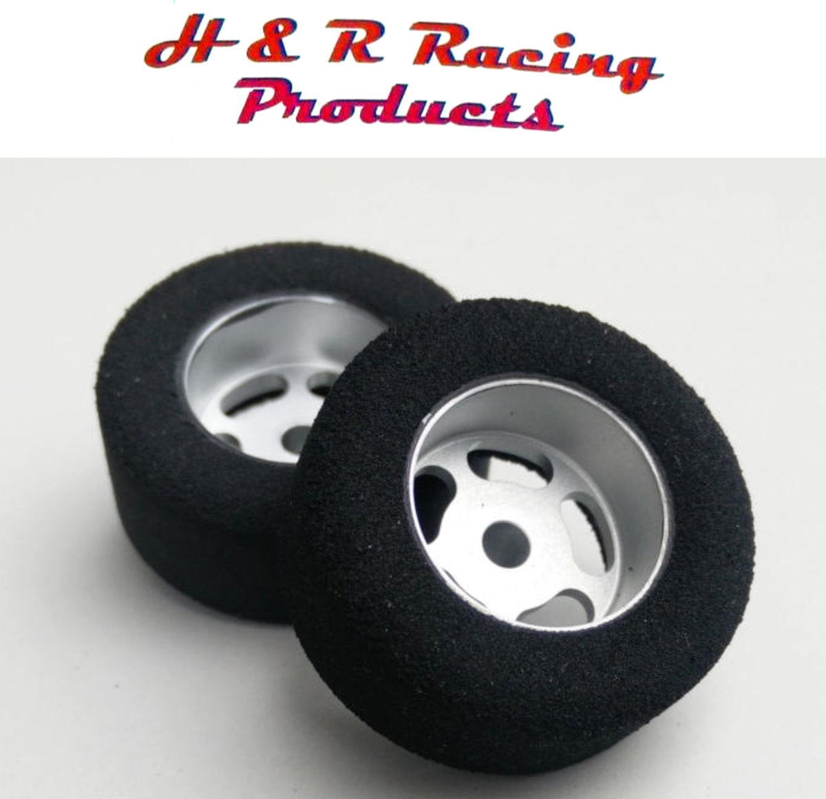 H&R Racing HR1201 Front Foam Tires 27x12 Silver Wheels 1/24 Slot Car