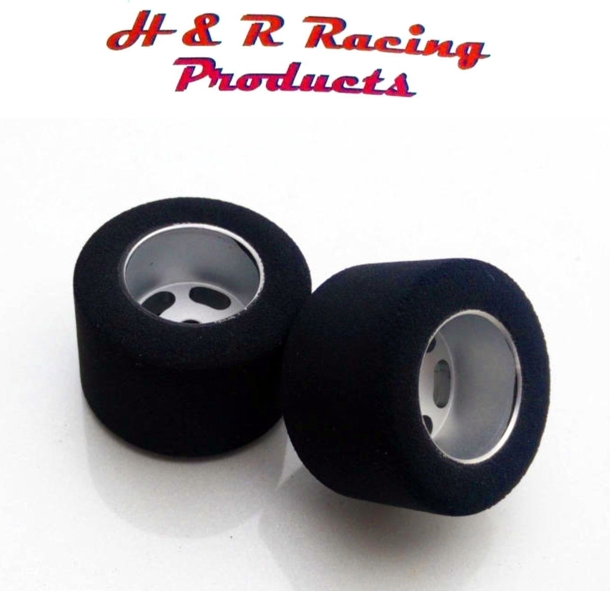 H&R Racing HR1202 Rear Foam Tires 27x18 Silver Wheels 1/24 Slot Car