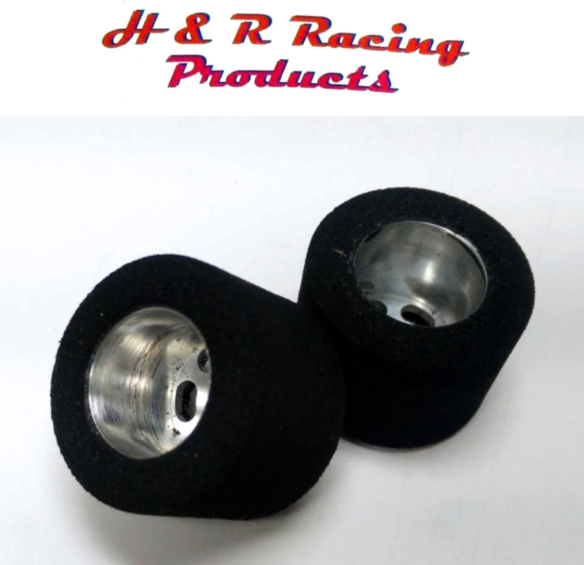 H&R Racing HR1207 Rear Hard Foam Tires 27x21 Silver Wheels 1/24 Slot Car