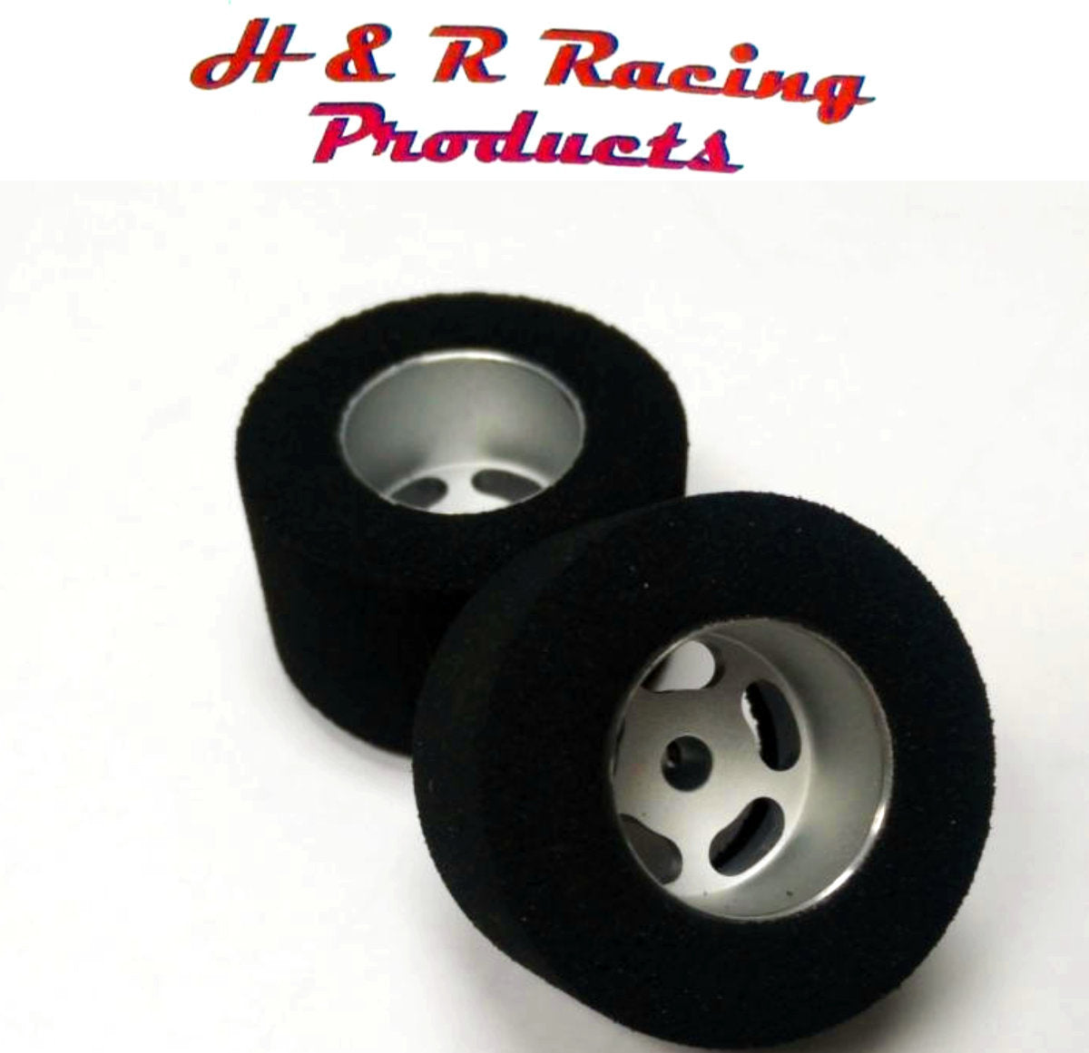 H&R Racing HR1208 Rear Foam Tires 30x16 Silver Wheels 1/24 Slot Car