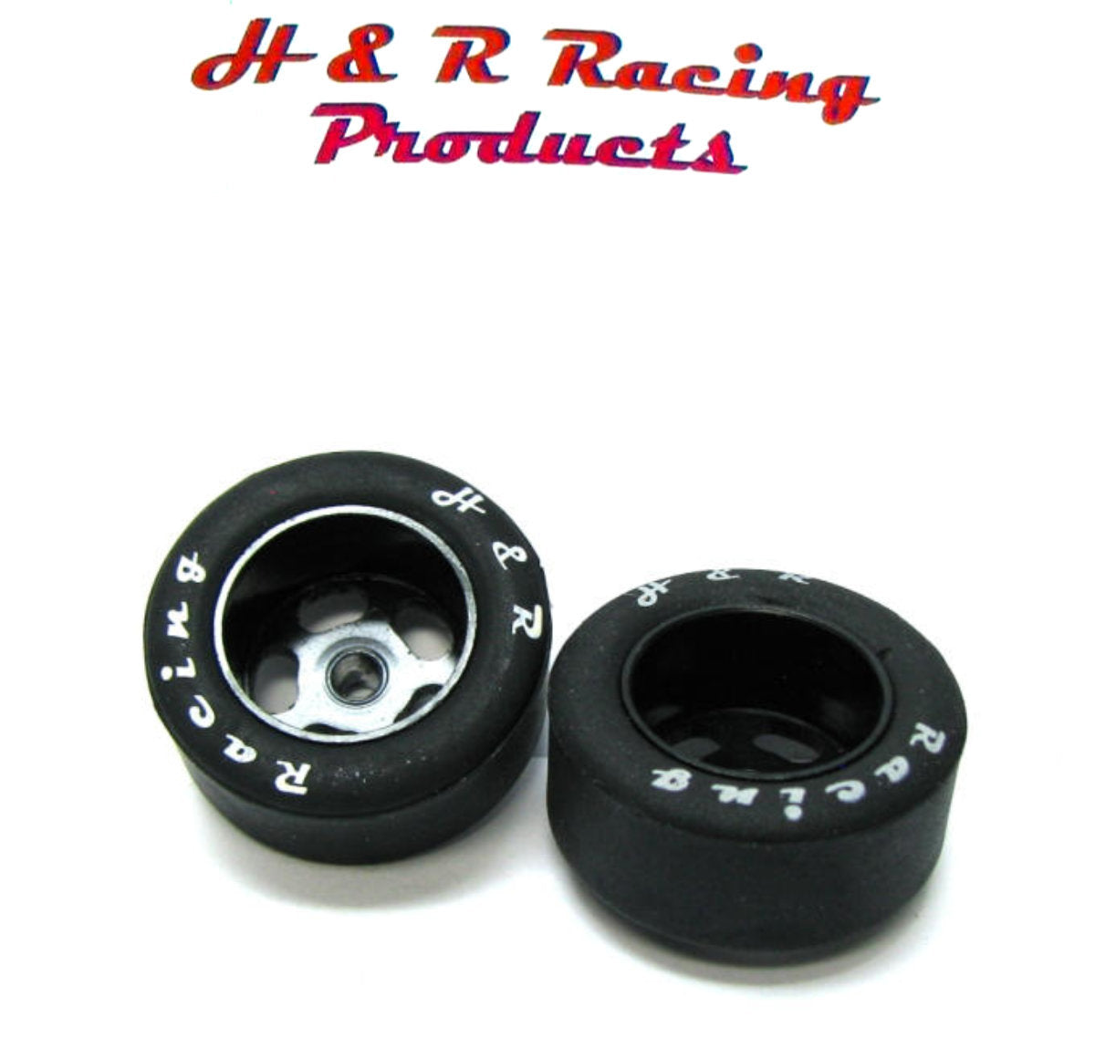 H&R Racing HR1305 Front Rubber Tires 27x12 Black Wheels 1/24 Slot Car 1/8 Axle