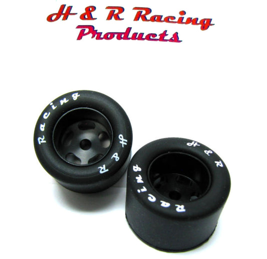 H&R Racing HR1308 Rear Silicone Tires 27x18 Black Wheels 1/24 Slot Car 1/8 Axle