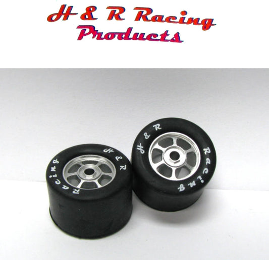 H&R Racing HR1353 Rear Rubber Tires 27x18 6 Spoke Wheels 1/24 Slot Car 1/8 Axle