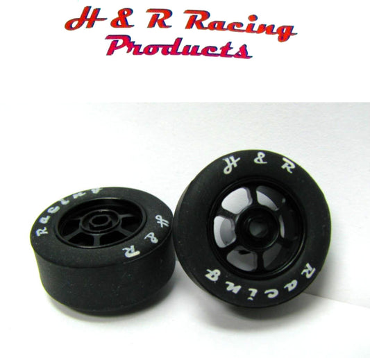 H&R Racing HR1355 Front Hard Rubber Tires 27x12 6 Spoke Wheels 1/24 Slot Car 1/8 Axle