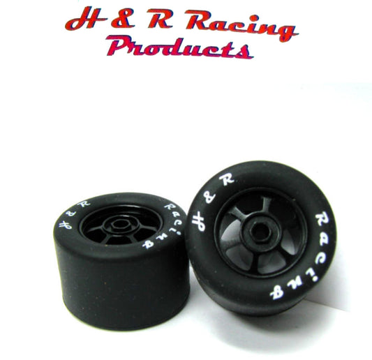 H&R Racing HR1358 Rear Silicone Tires 27x18 6 Spoke Wheels 1/24 Slot Car 1/8 Axle