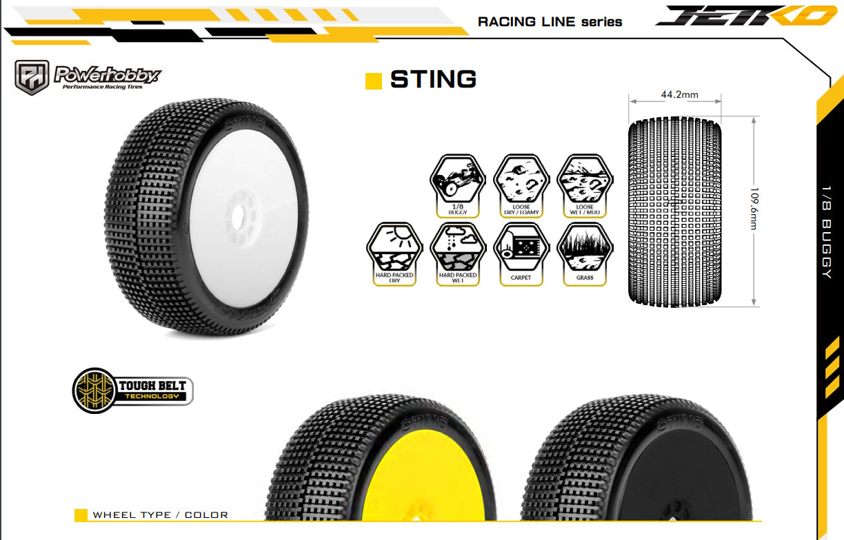 Powerhobby Sting 1/8 Buggy Mounted Tires Yellow (2) Super Soft - PowerHobby