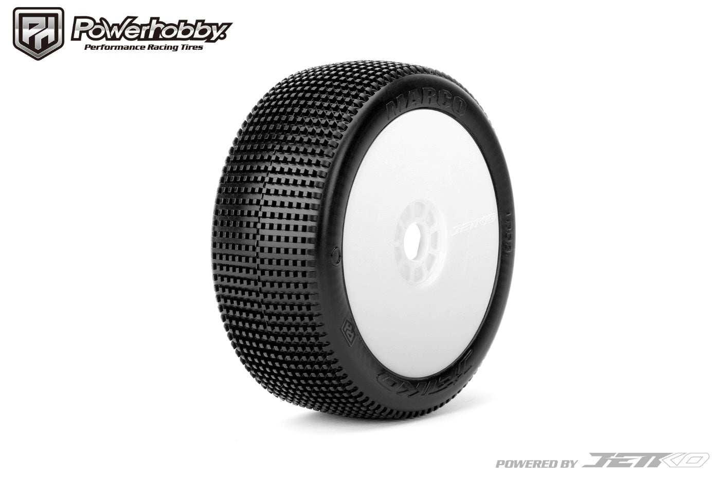 Powerhobby Marco 1/8 Buggy Mounted Tires White Dish Wheels (2) Medium Soft - PowerHobby