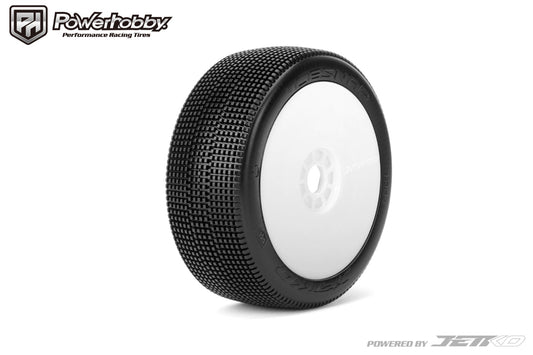 Powerhobby Lesnar 1/8 Buggy Mounted Tires White Dish Wheels (2) Medium Soft - PowerHobby
