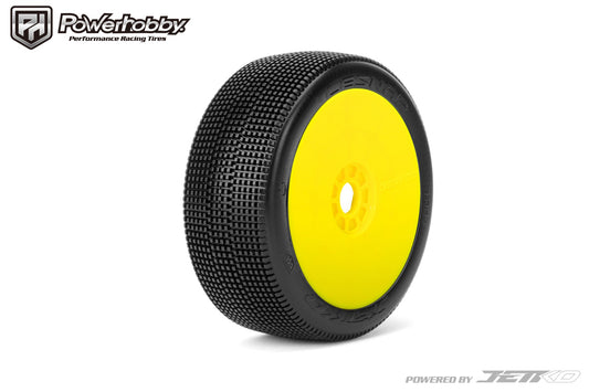 Powerhobby Lesnar 1/8 Buggy Mounted Tires Yellow Dish Wheels (2) Ultra Soft - PowerHobby