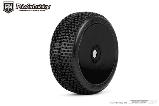 Powerhobby Dirt Slinger 1/8 Buggy Mounted Tires Black Dish Wheels (2) Ultra Soft - PowerHobby