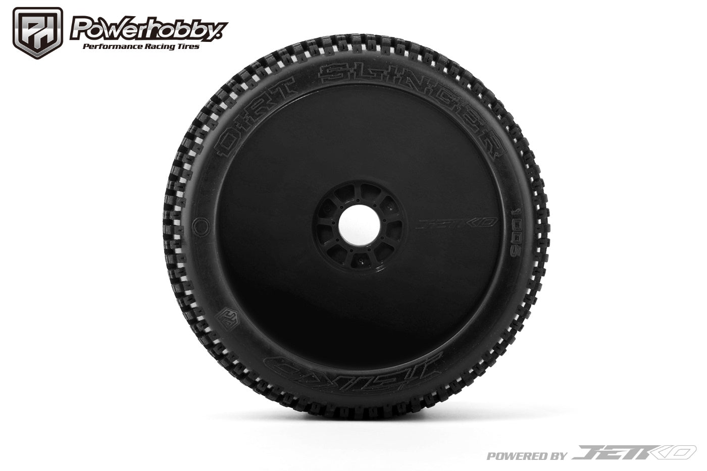 Powerhobby Dirt Slinger 1/8 Buggy Mounted Tires Black Dish Wheels (2) Medium Soft - PowerHobby