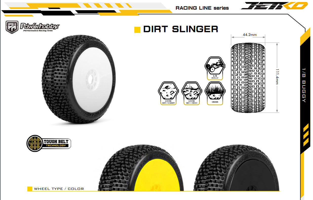 Powerhobby Dirt Slinger 1/8 Buggy Mounted Tires Yellow (2) Super Soft - PowerHobby