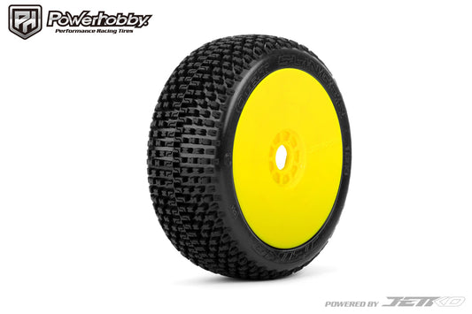 Powerhobby Dirt Slinger 1/8 Buggy Mounted Tires Yellow Dish Wheels (2) Ultra Soft - PowerHobby