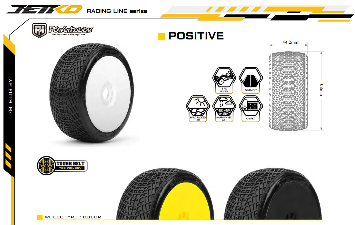 Powerhobby Positive 1/8 Buggy Mounted Tires Yellow (2) Super Soft - PowerHobby