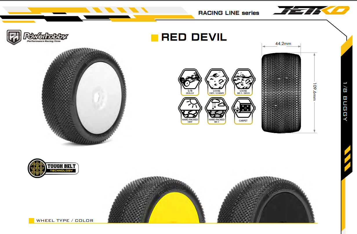 Powerhobby Red Devil 1/8 Buggy Mounted Tires Yellow (2) Super Soft - PowerHobby