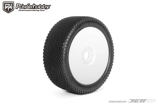 Powerhobby J-Zero 1/8 Buggy Mounted Tires White Dish Wheels (2) Medium Soft - PowerHobby