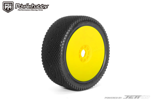 Powerhobby J-Zero 1/8 Buggy Mounted Tires Yellow Dish Wheels (2) Medium Soft - PowerHobby