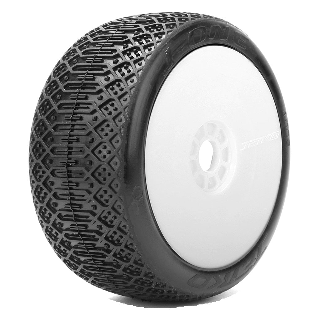 Powerhobby J-ONE 1/8 Buggy Tires w White Dish Wheels (2) Medium Soft White