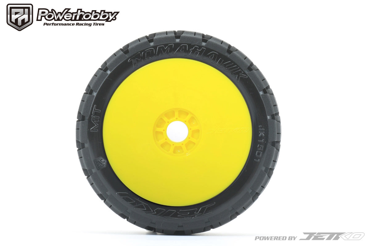 Powerhobby 1/8 Buggy Tomahawk Tires Mounted 17MM Yellow Dish Wheels - PowerHobby