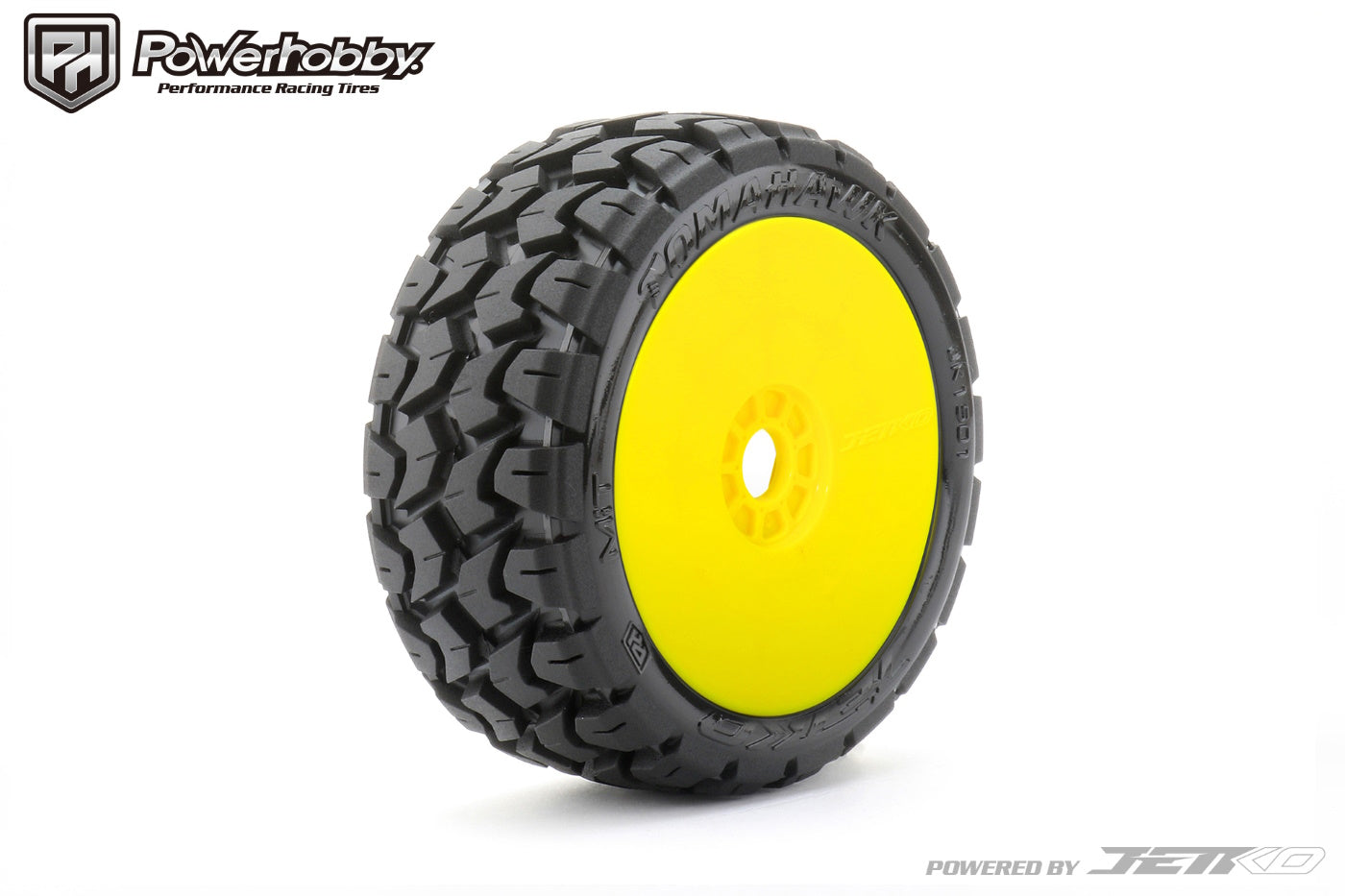 Powerhobby 1/8 Buggy Tomahawk Tires Mounted 17MM Yellow Dish Wheels - PowerHobby