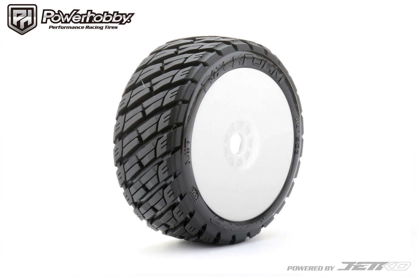 Powerhobby 1/8 Buggy Rockform Tires Mounted on White Dish Wheels - PowerHobby