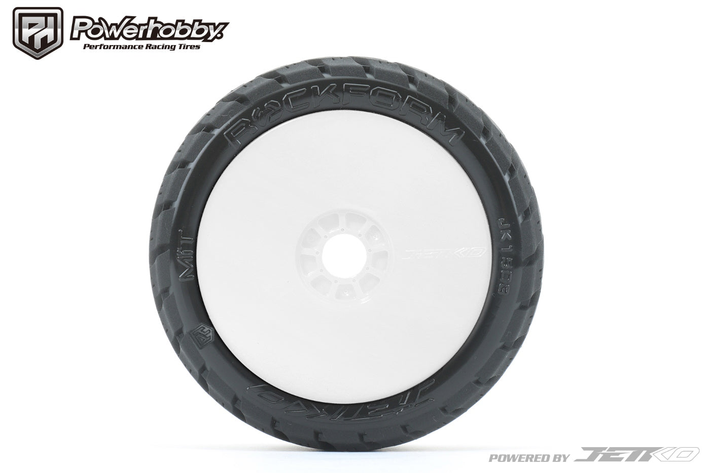 Powerhobby 1/8 Buggy Rockform Tires Mounted on White Dish Wheels - PowerHobby